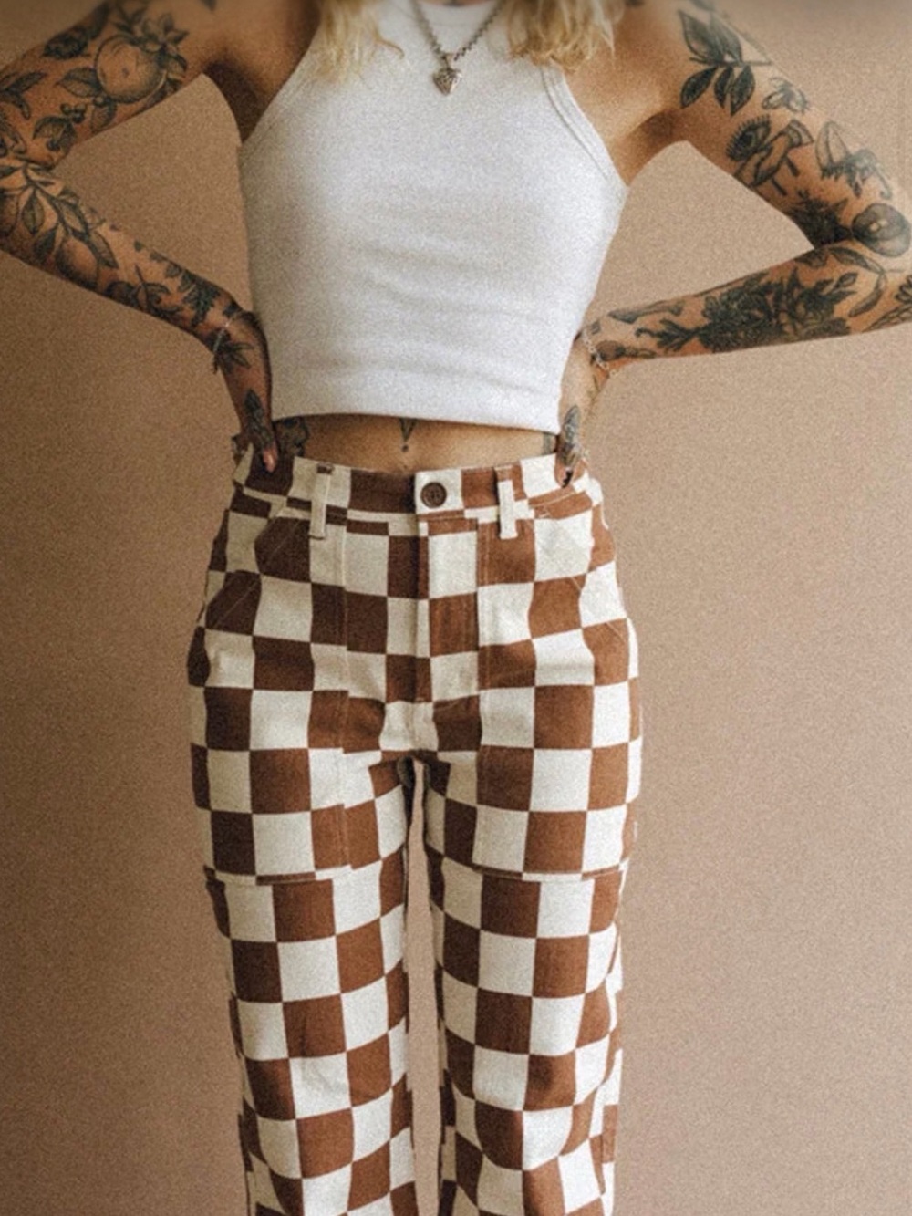 New P&Co Checkerboard Utility Pants-Rust